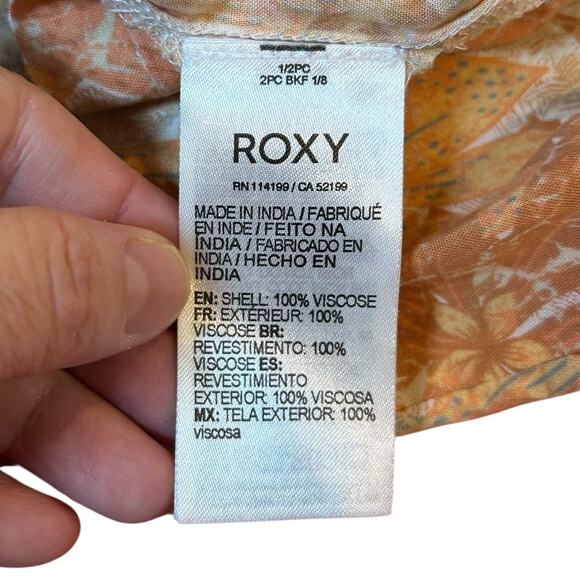 ROXY Peach Floral Mini Sundress Sun Dress Soft Smocked Babydoll Size SMALL - Picture 6 of 7